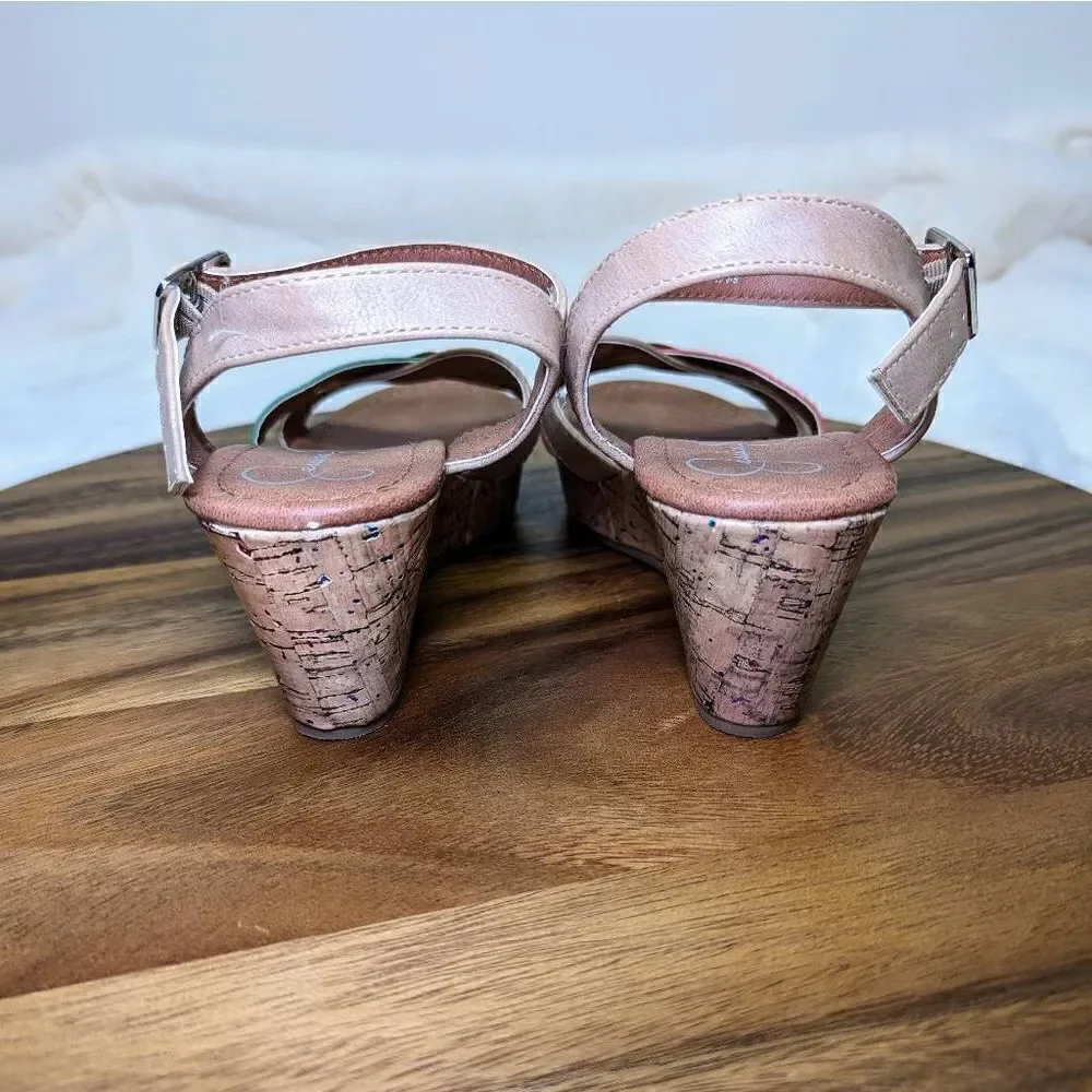 Jessica Simpson Kids Rainbow Strap Buckle Wedges Sandals Brown Size 4